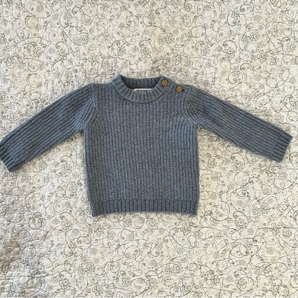 NWT Old Navy Blue Knit Baby Sweater with Button Accent Nautical Coastal Soft